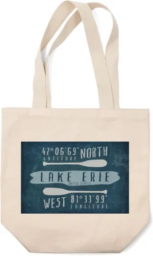 Lake Erie, United States, Lake Essentials, Latitude and Longitude (100% Cotton Canvas Reusable Tote Bag)