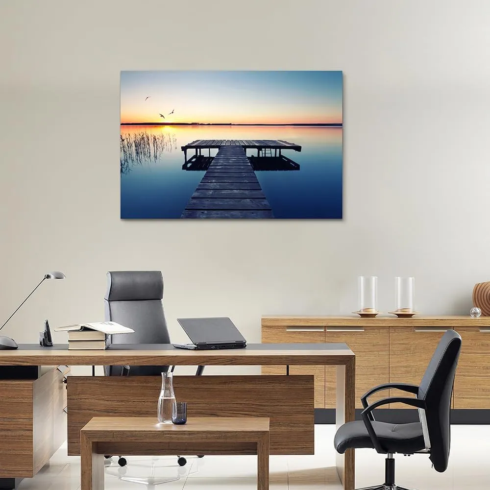 lake wall art pier picture: scenic nature canvas wall art lake scene artwork dock scenery wall decor painting - sunset landscape prints for bedroom house 45"x30"