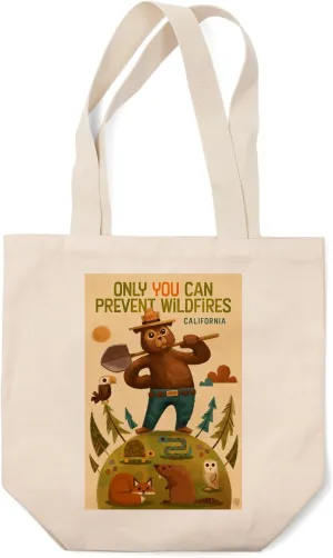 Lantern Press California, Smokey Bear with Shovel, Only You can Prevent Wildfires (100% Cotton Canvas Reusable Tote Bag)