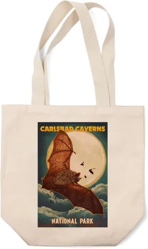 Lantern Press Carlsbad Caverns National Park, Bats and Full Moon (100% Cotton Canvas Reusable Tote Bag)
