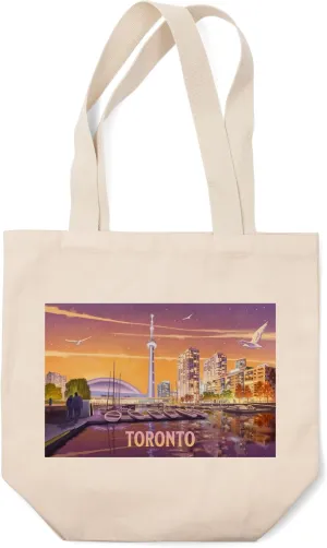 Lantern Press Toronto, Ontario, Oil Painting, Harbor (100% Cotton Canvas Reusable Tote Bag)