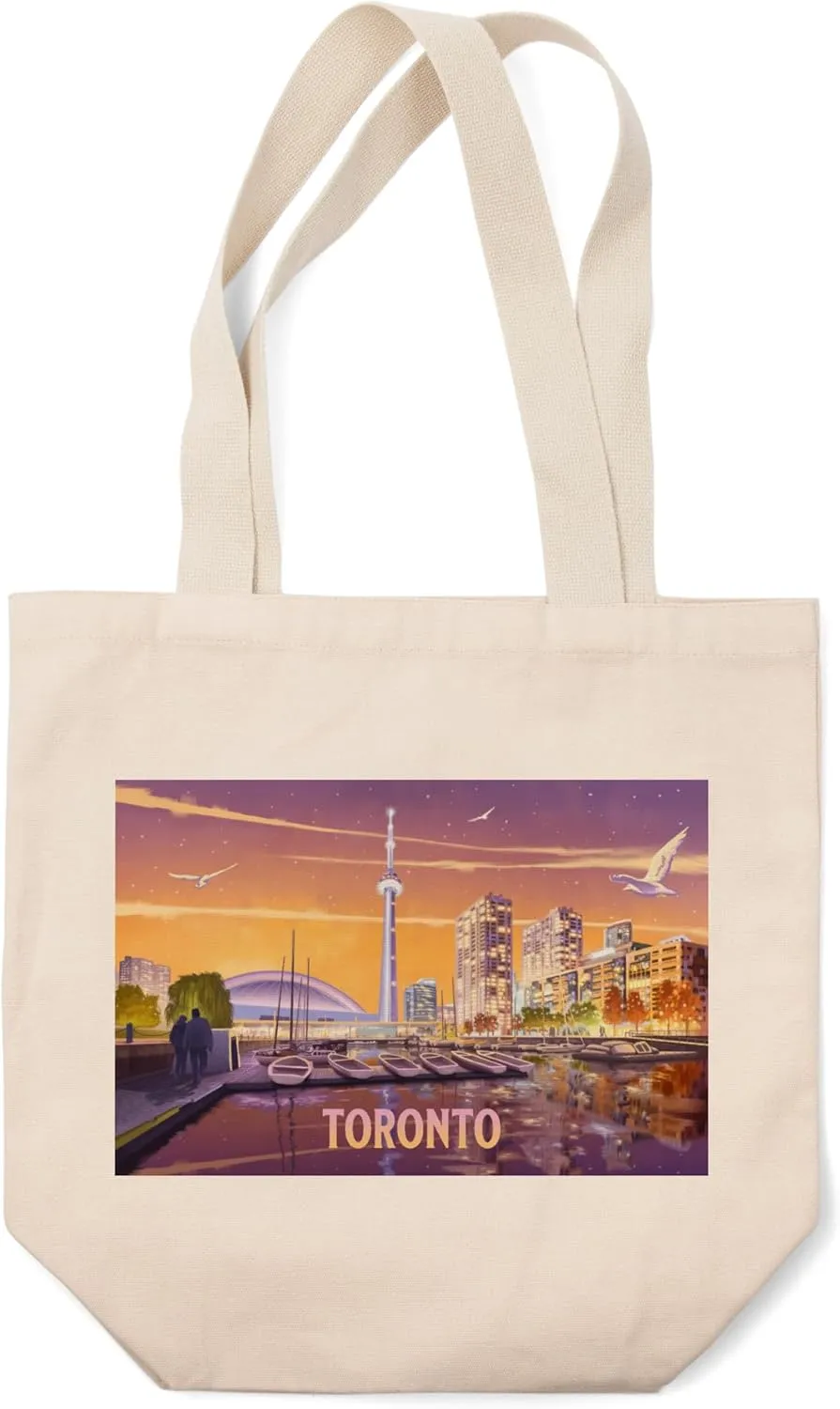 Lantern Press Toronto, Ontario, Oil Painting, Harbor (100% Cotton Canvas Reusable Tote Bag)