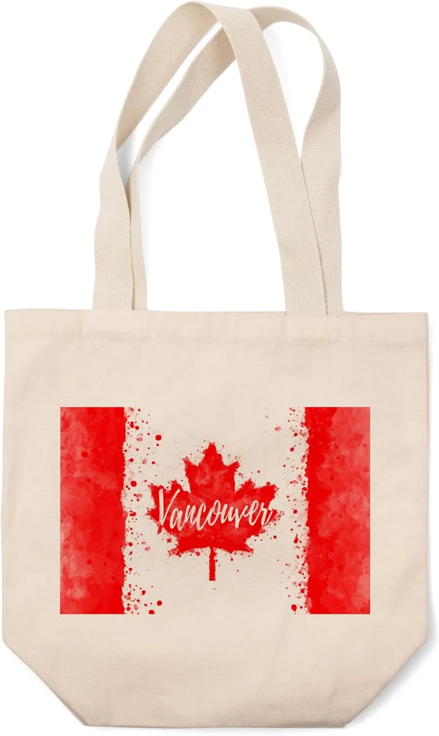 Lantern Press Vancouver, Canada, Canadian Flag, Watercolor (100% Cotton Canvas Reusable Tote Bag)