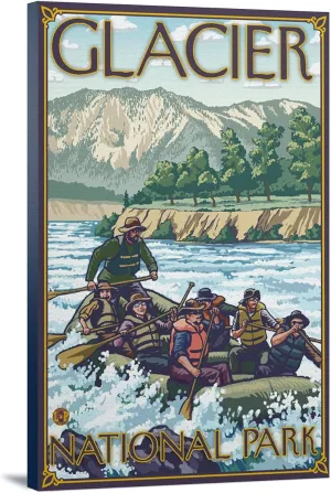 Lantern Press White Water Rafting, Glacier National Park, MT, (24x36 Wrapped Canvas, Wall Decor, Artwork)