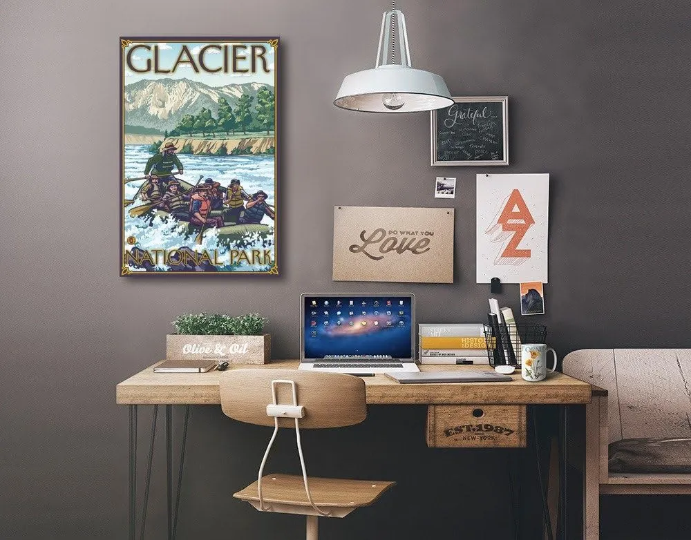 Lantern Press White Water Rafting, Glacier National Park, MT, (24x36 Wrapped Canvas, Wall Decor, Artwork)
