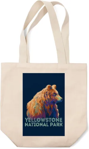 Lantern Press Yellowstone National Park, Vivid Bear (100% Cotton Canvas Reusable Tote Bag)