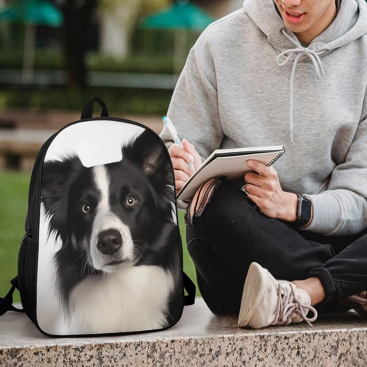 Laptop Backpack for Men 17 Inch Border Collie Work Casual Backpack Lightweight Travel Shoulder Bag