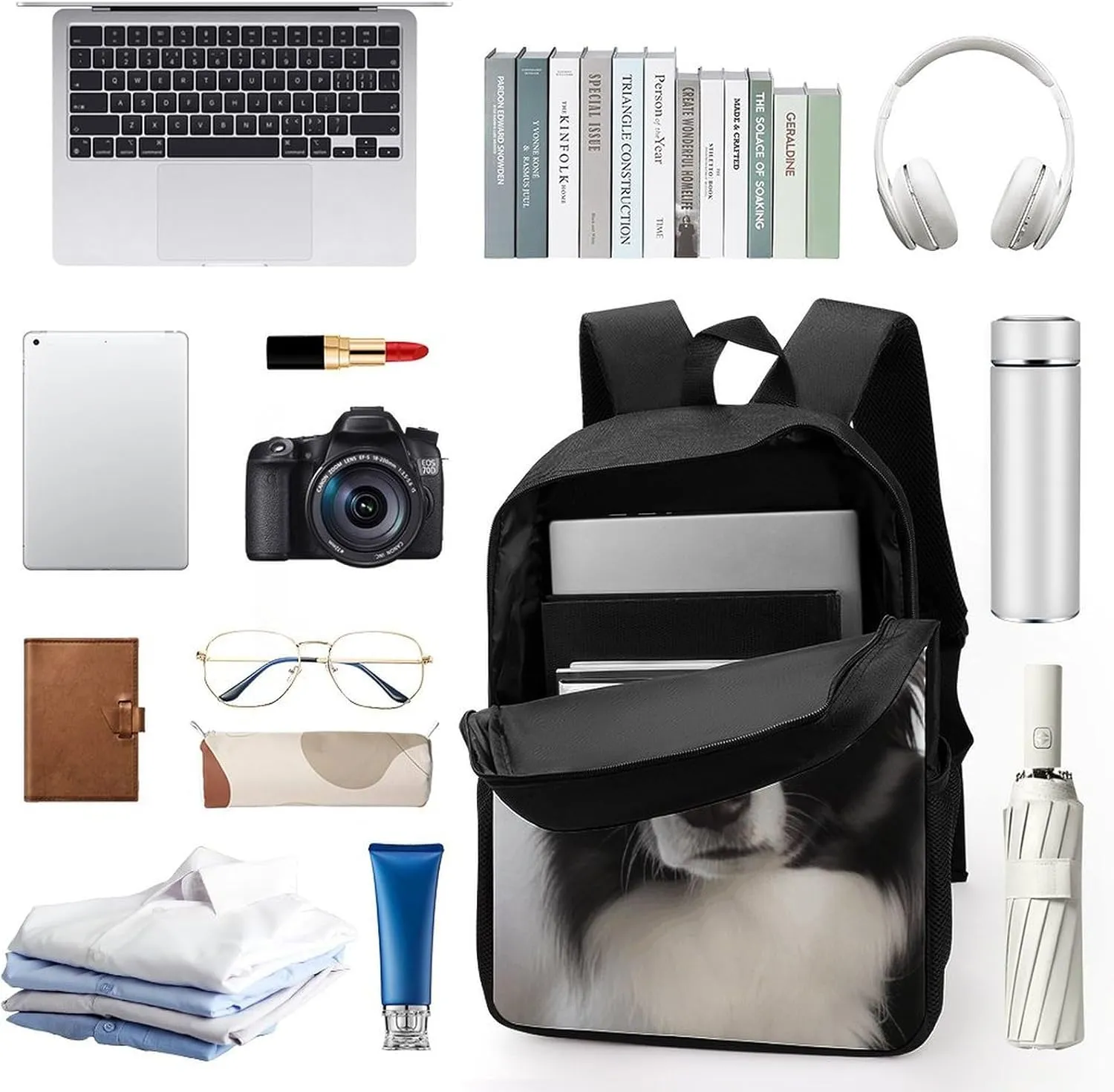 Laptop Backpack for Men 17 Inch Border Collie Work Casual Backpack Lightweight Travel Shoulder Bag