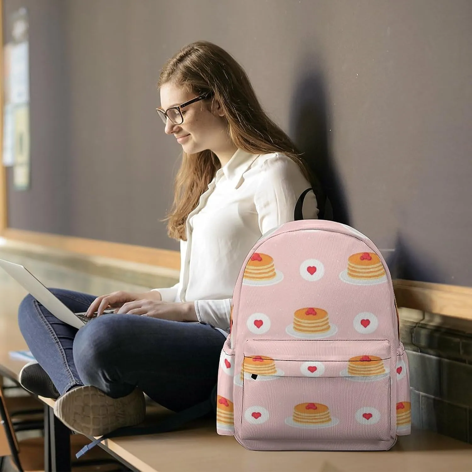 Laptop Backpack for Men Women Cute Pancakes Berries Travel Work Backpack with Compartment Large Capacity Daypack Business Work Bag