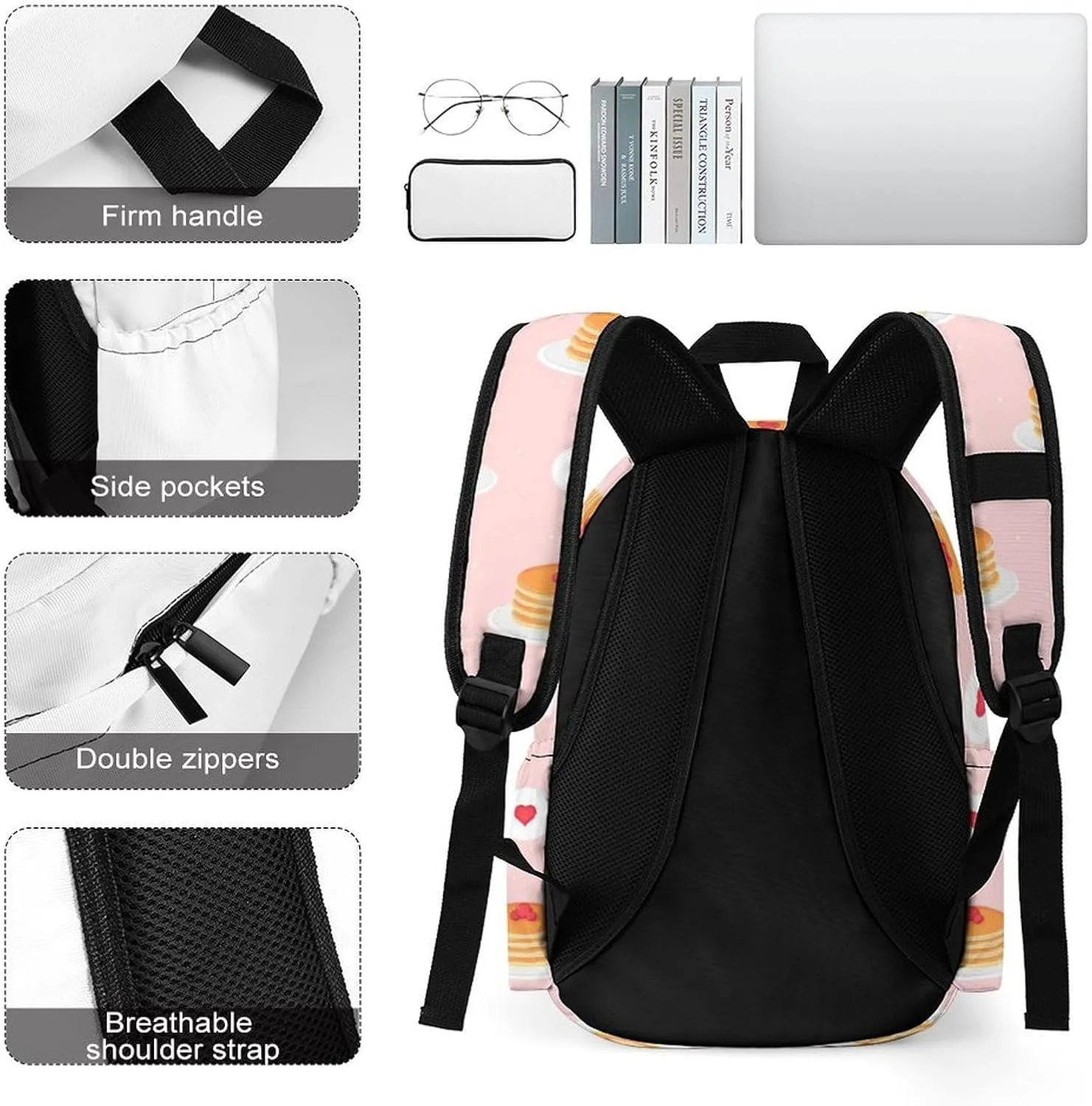 Laptop Backpack for Men Women Cute Pancakes Berries Travel Work Backpack with Compartment Large Capacity Daypack Business Work Bag