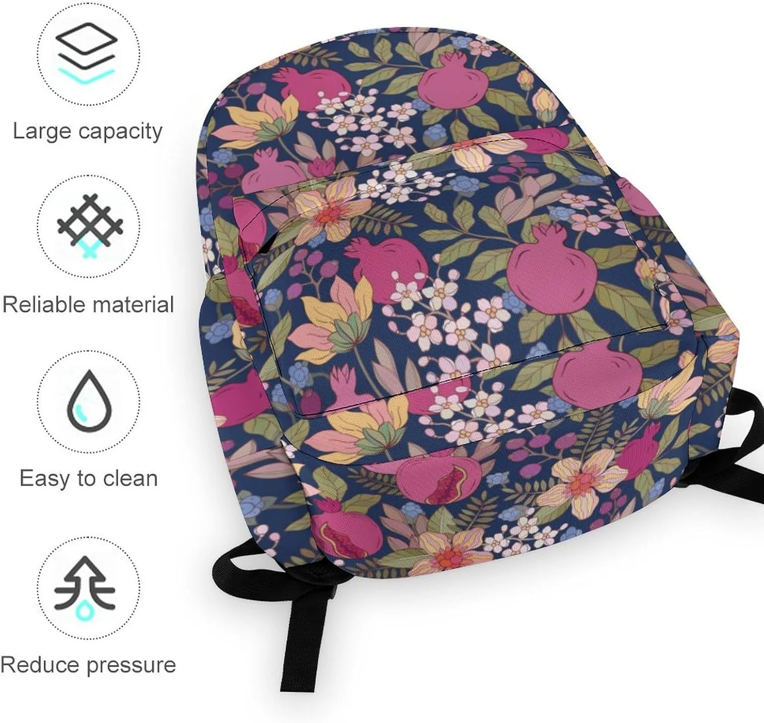 Laptop Backpack for Men Women Pomegranate Flowers Pattern Travel Work Backpack with Compartment Large Capacity Elegant Daypack Business Work Bag
