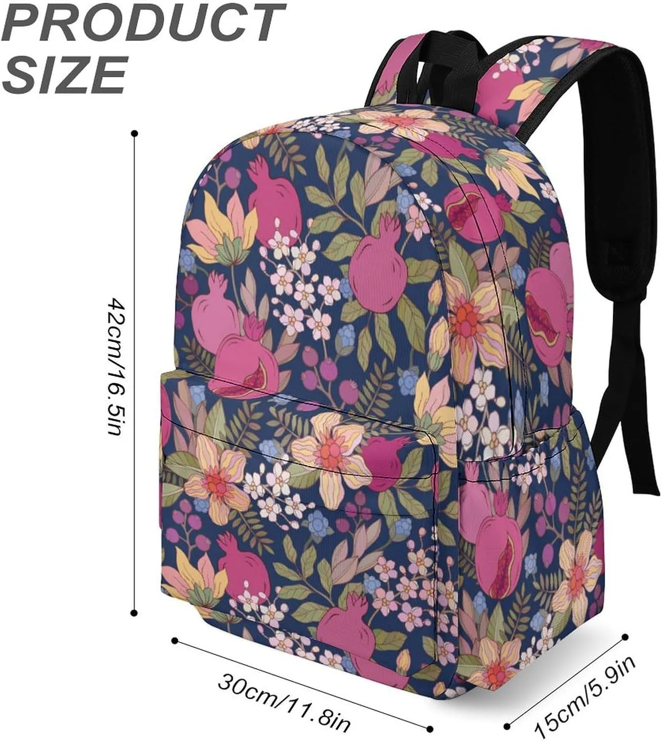 Laptop Backpack for Men Women Pomegranate Flowers Pattern Travel Work Backpack with Compartment Large Capacity Elegant Daypack Business Work Bag
