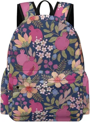 Laptop Backpack for Men Women Pomegranate Flowers Pattern Travel Work Backpack with Compartment Large Capacity Elegant Daypack Business Work Bag
