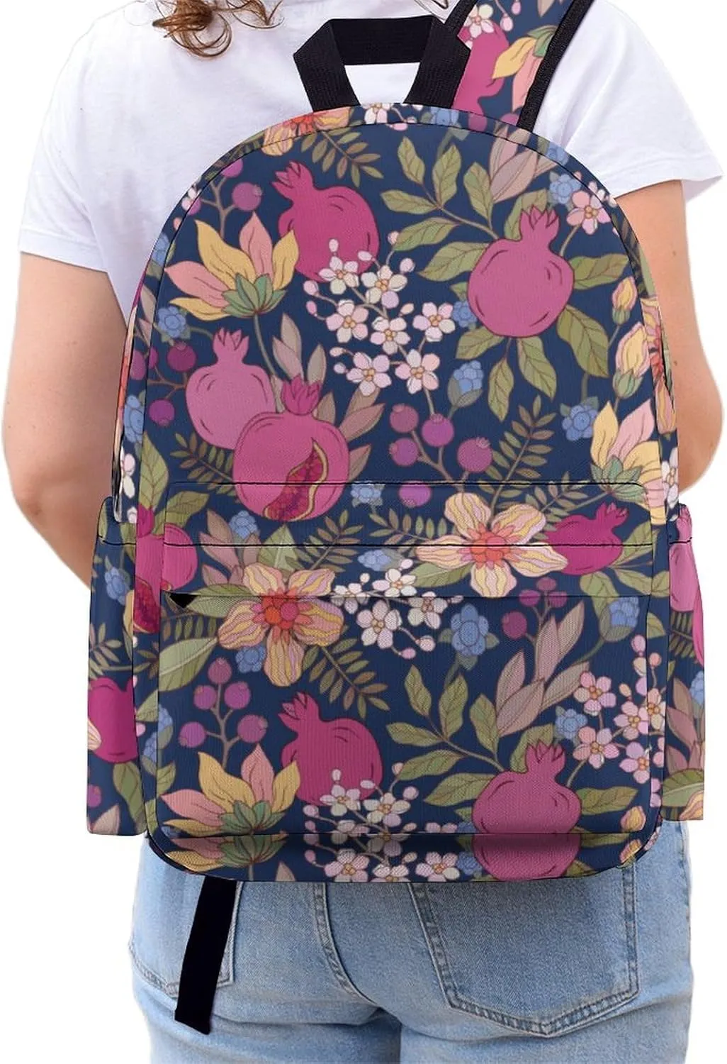 Laptop Backpack for Men Women Pomegranate Flowers Pattern Travel Work Backpack with Compartment Large Capacity Elegant Daypack Business Work Bag