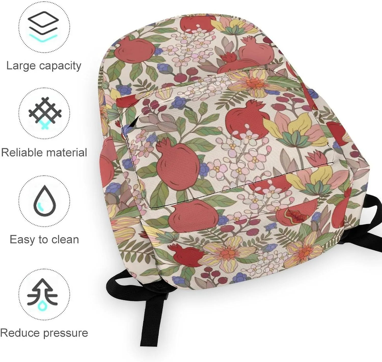 Laptop Backpack for Men Women Pomegranate Leaf And Flowers Travel Work Backpack with Compartment Large Capacity Daypack Business Work Bag