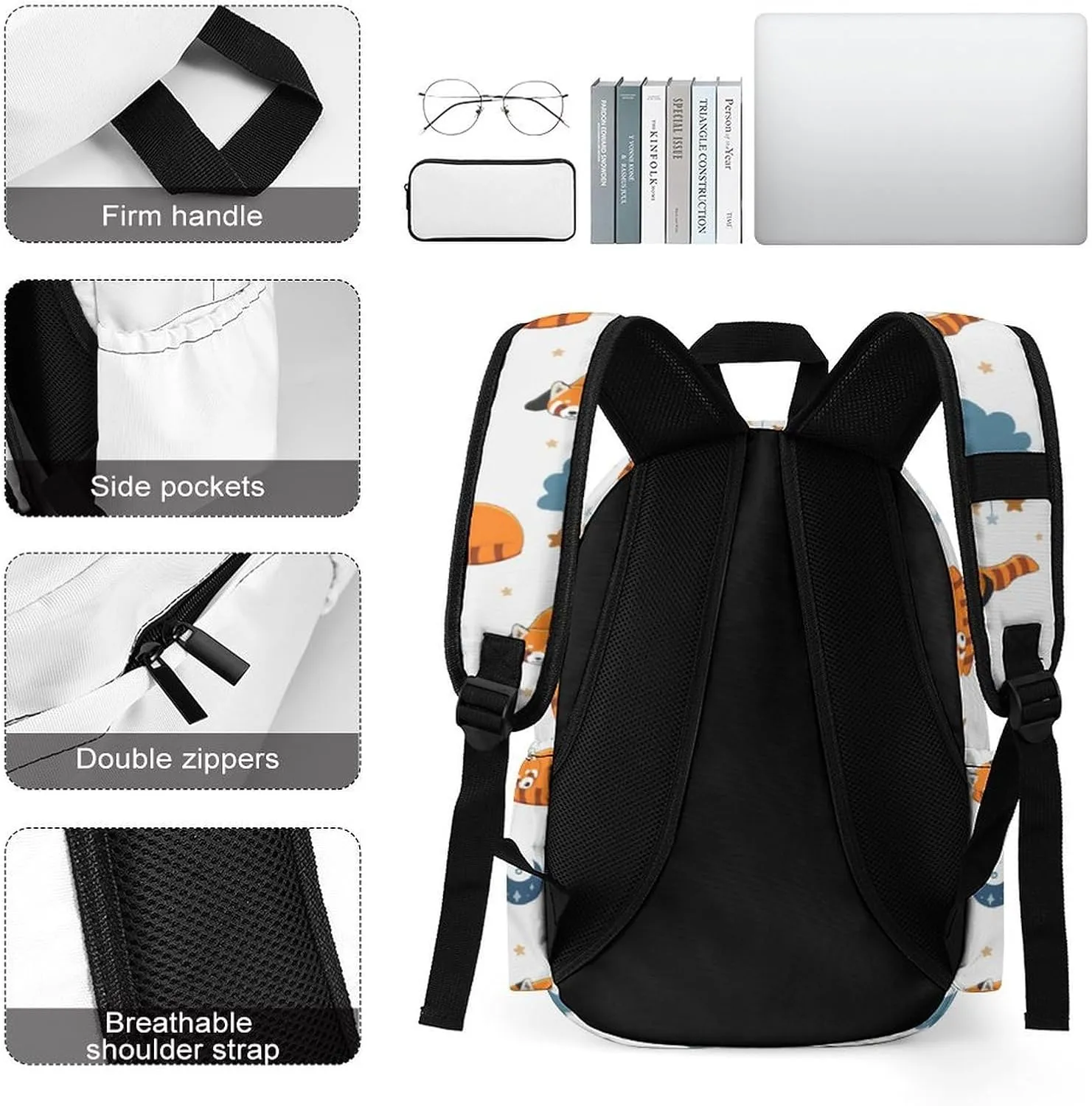 Laptop Backpack for Men Women Red Panda Moon Travel Work Backpack with Compartment Large Capacity Daypack Business Work Bag