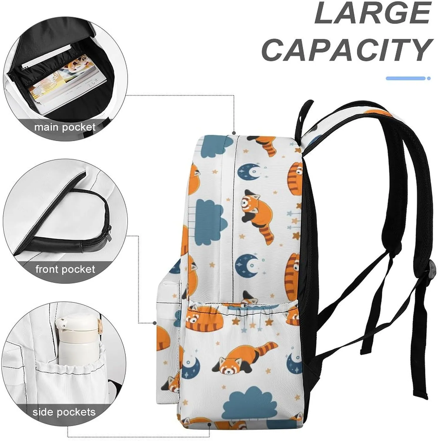 Laptop Backpack for Men Women Red Panda Moon Travel Work Backpack with Compartment Large Capacity Daypack Business Work Bag