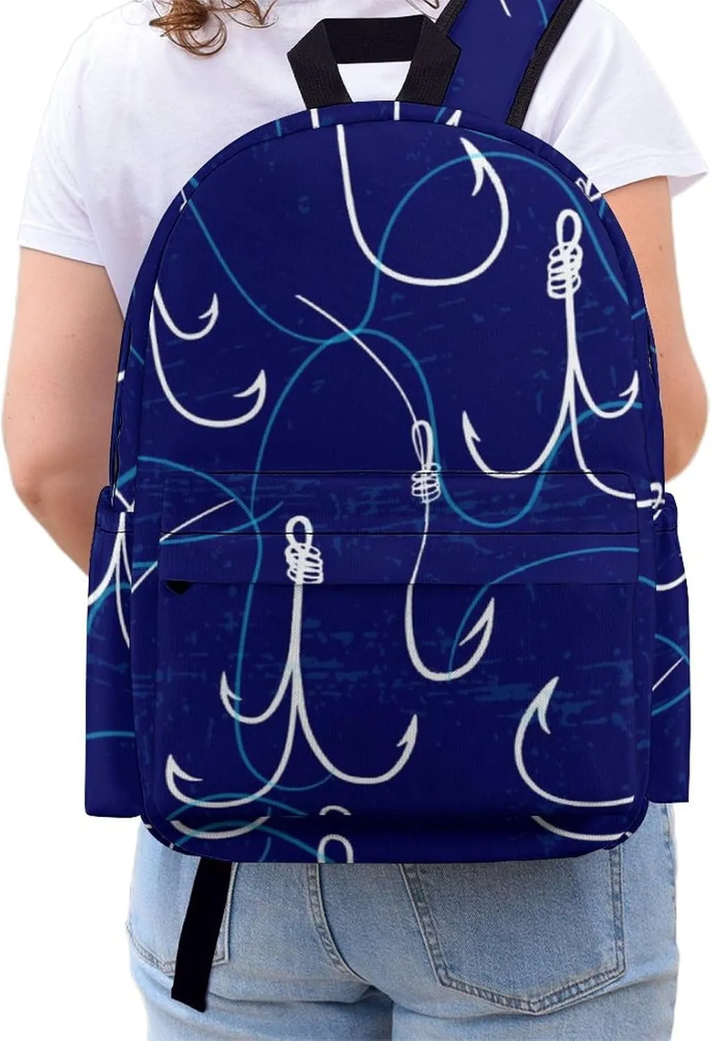 Laptop Backpack for Men Women Summer Fishing Hooks Travel Work Backpack with Compartment Large Capacity Daypack Business Work Bag