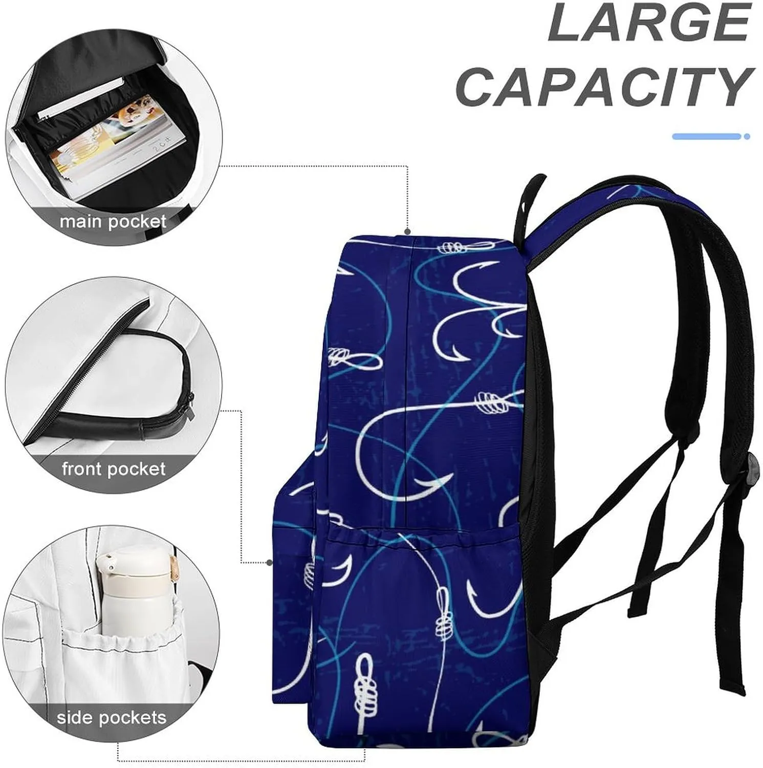Laptop Backpack for Men Women Summer Fishing Hooks Travel Work Backpack with Compartment Large Capacity Daypack Business Work Bag