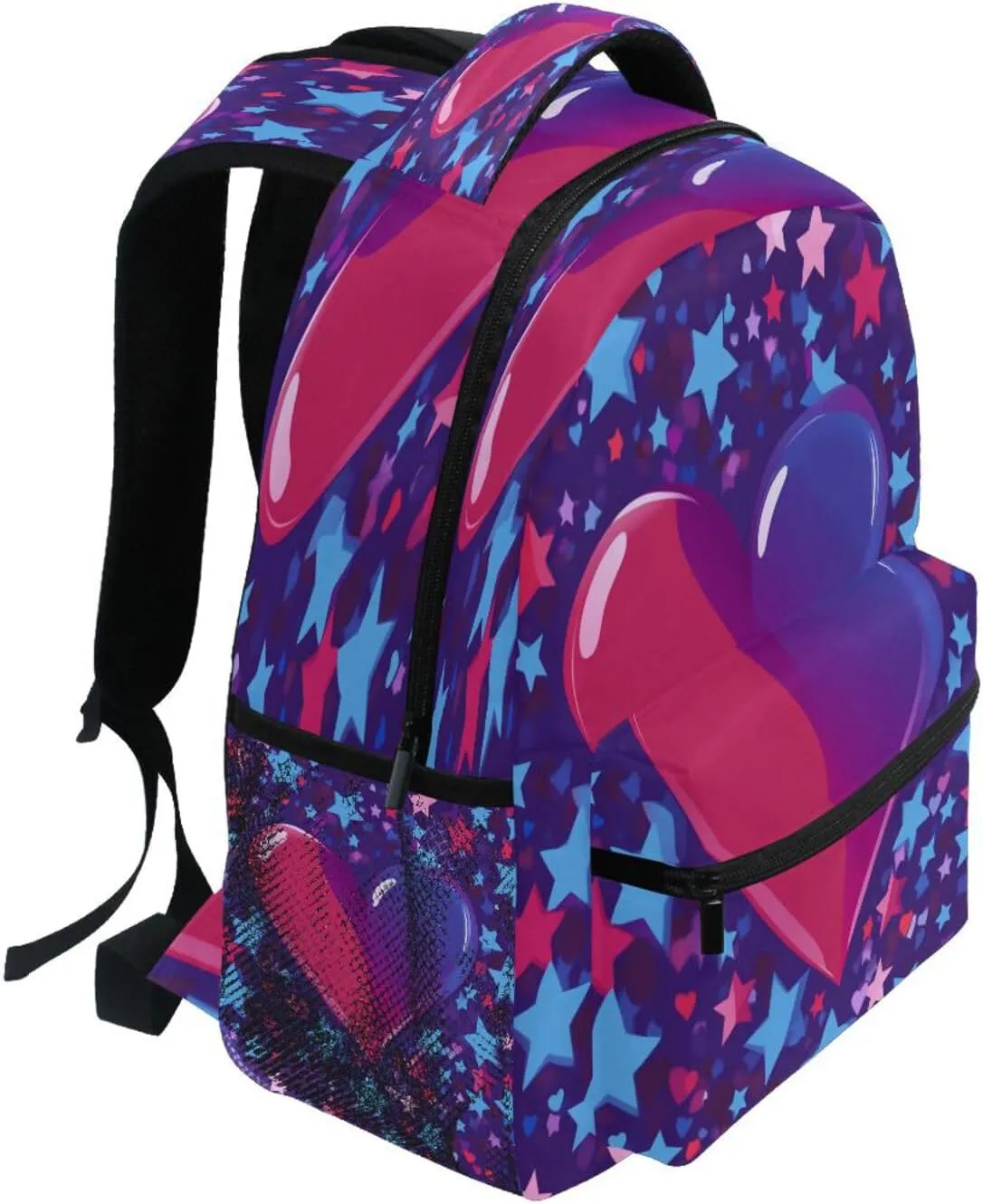 Laptop Backpack for Teacher Nurse Waterproof Laptop Bag with Chest Strap for College Work Purple Heart Day Red and Blue Stars