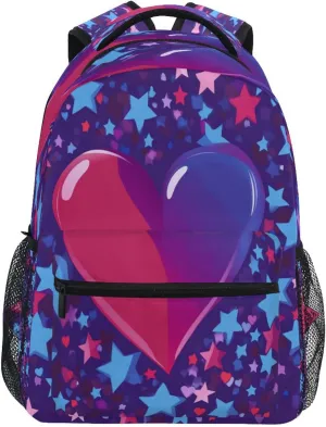 Laptop Backpack for Teacher Nurse Waterproof Laptop Bag with Chest Strap for College Work Purple Heart Day Red and Blue Stars
