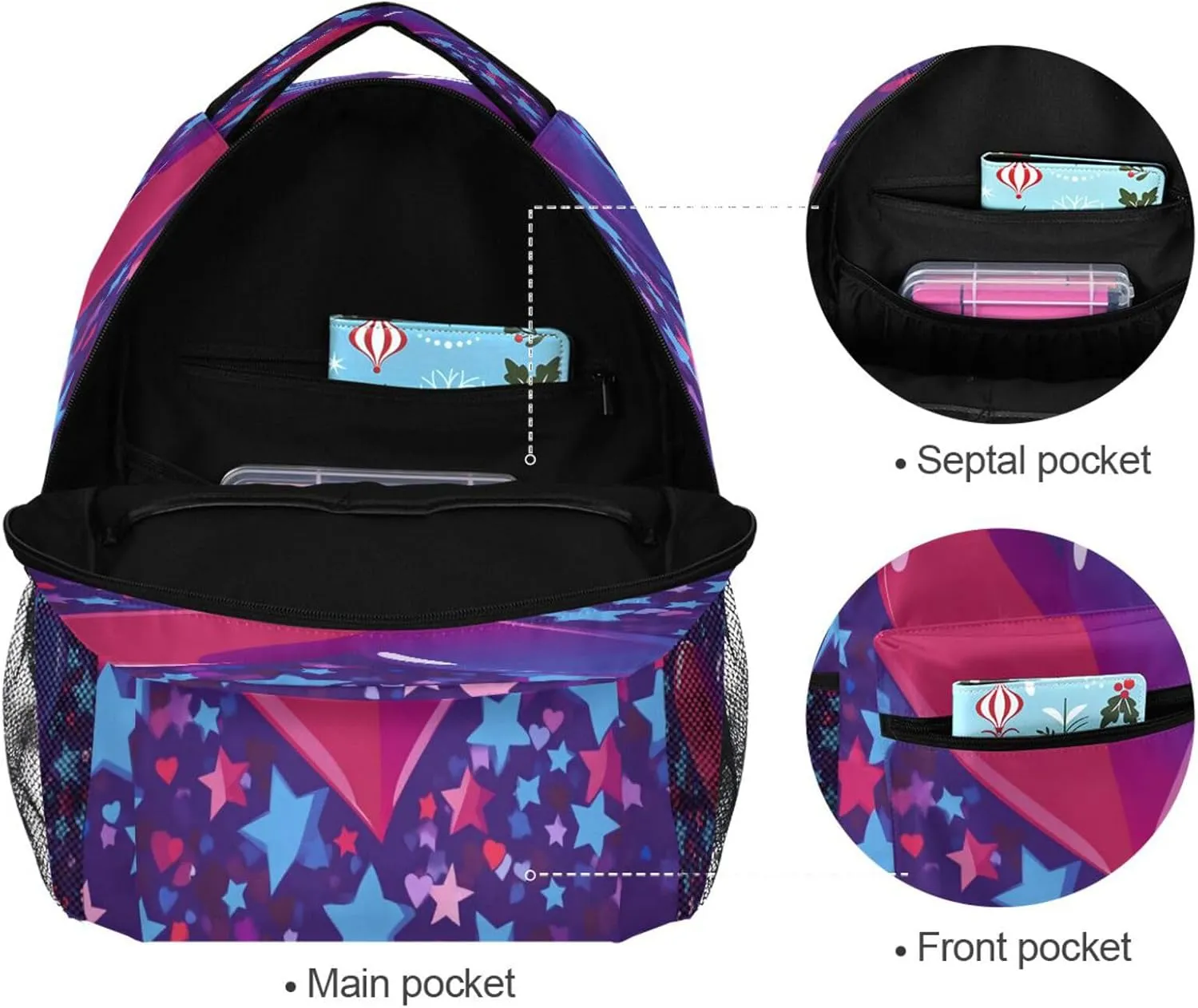 Laptop Backpack for Teacher Nurse Waterproof Laptop Bag with Chest Strap for College Work Purple Heart Day Red and Blue Stars