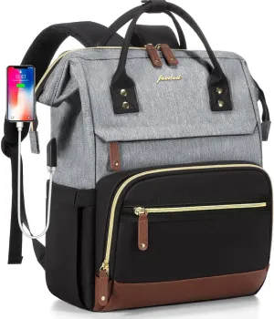 Laptop Backpack for Women Bag 15.6 Inch Work Business Backpacks Purse with USB Port Large Capacity Nurse Bag Backbag, Waterproof Casual Daypack for Travel, Black-Grey-Brown