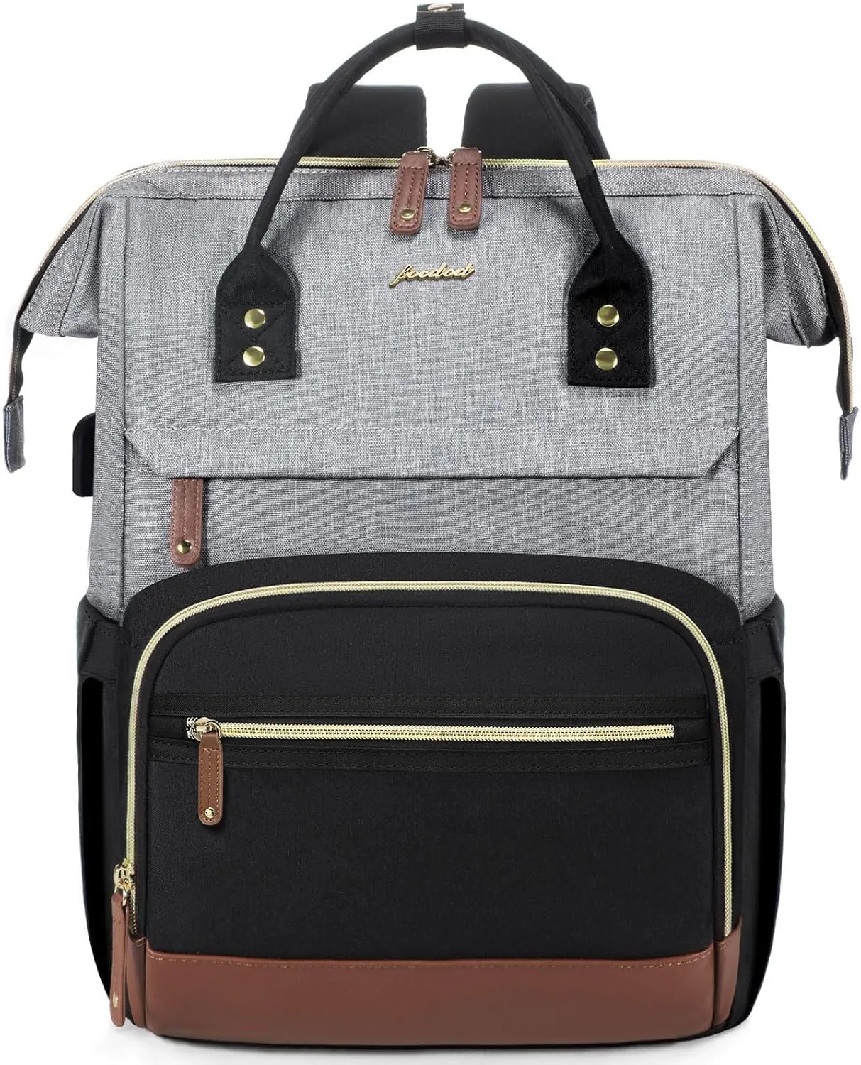 Laptop Backpack for Women Bag 15.6 Inch Work Business Backpacks Purse with USB Port Large Capacity Nurse Bag Backbag, Waterproof Casual Daypack for Travel, Black-Grey-Brown