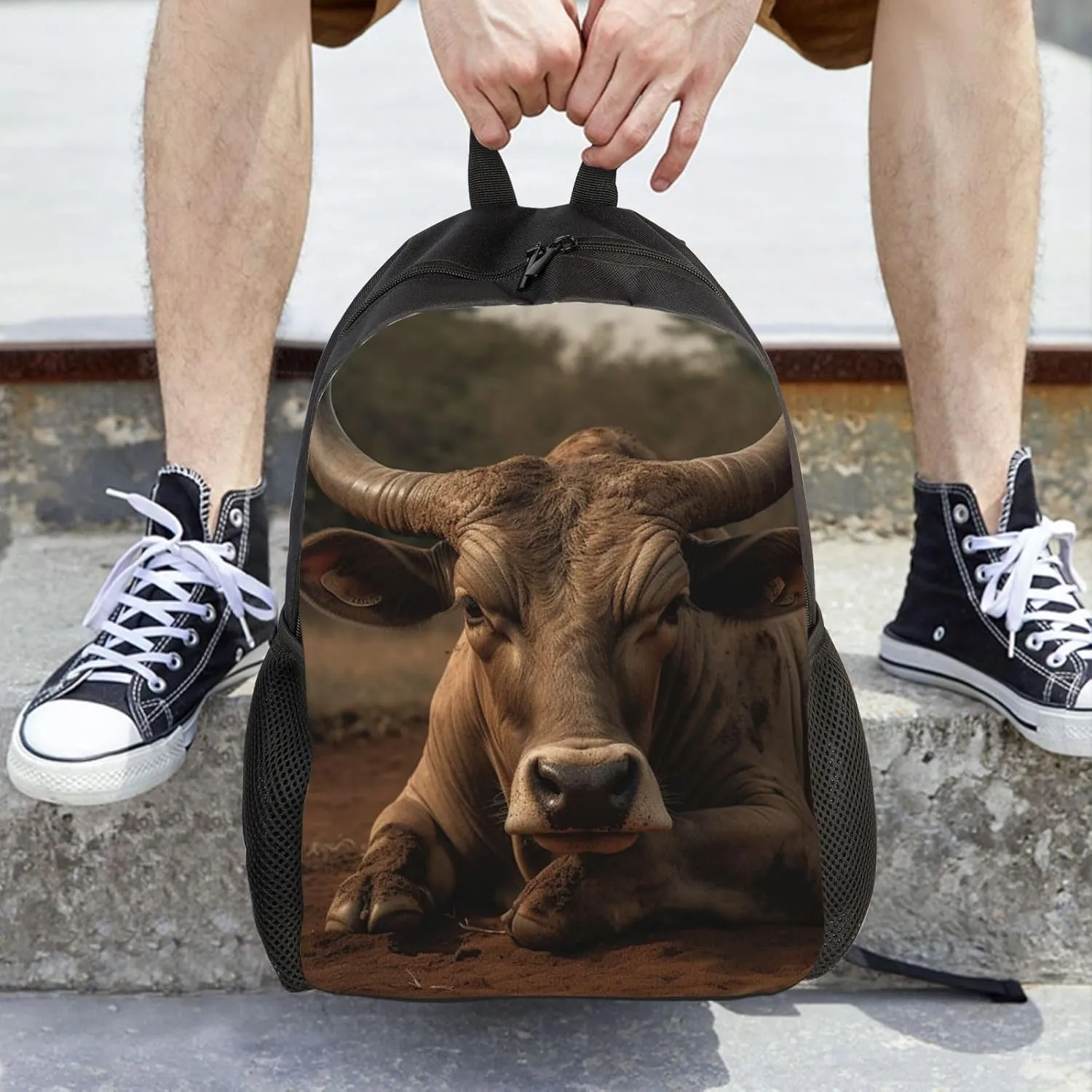Laptop Backpack for Women Men Carry-on Backpack Bull Resting in the Field Daypack Lightweight Travel Shoulder Bags
