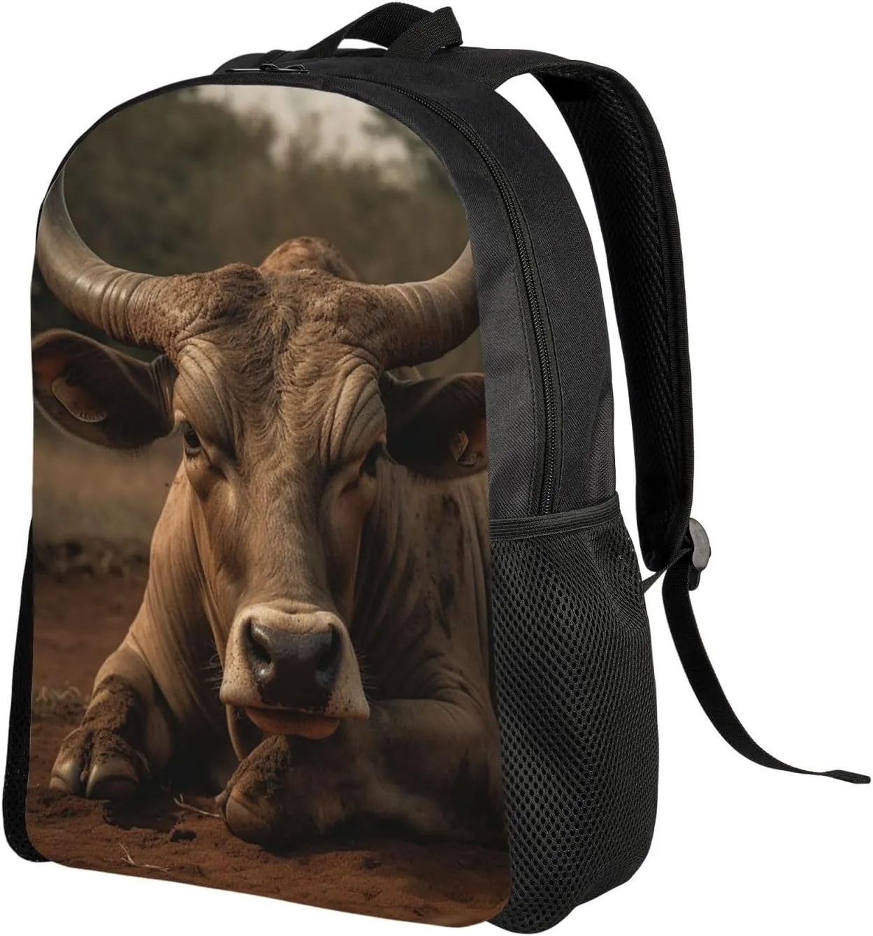 Laptop Backpack for Women Men Carry-on Backpack Bull Resting in the Field Daypack Lightweight Travel Shoulder Bags
