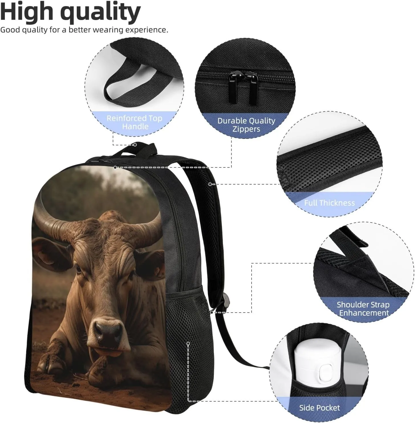 Laptop Backpack for Women Men Carry-on Backpack Bull Resting in the Field Daypack Lightweight Travel Shoulder Bags