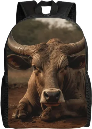 Laptop Backpack for Women Men Carry-on Backpack Bull Resting in the Field Daypack Lightweight Travel Shoulder Bags