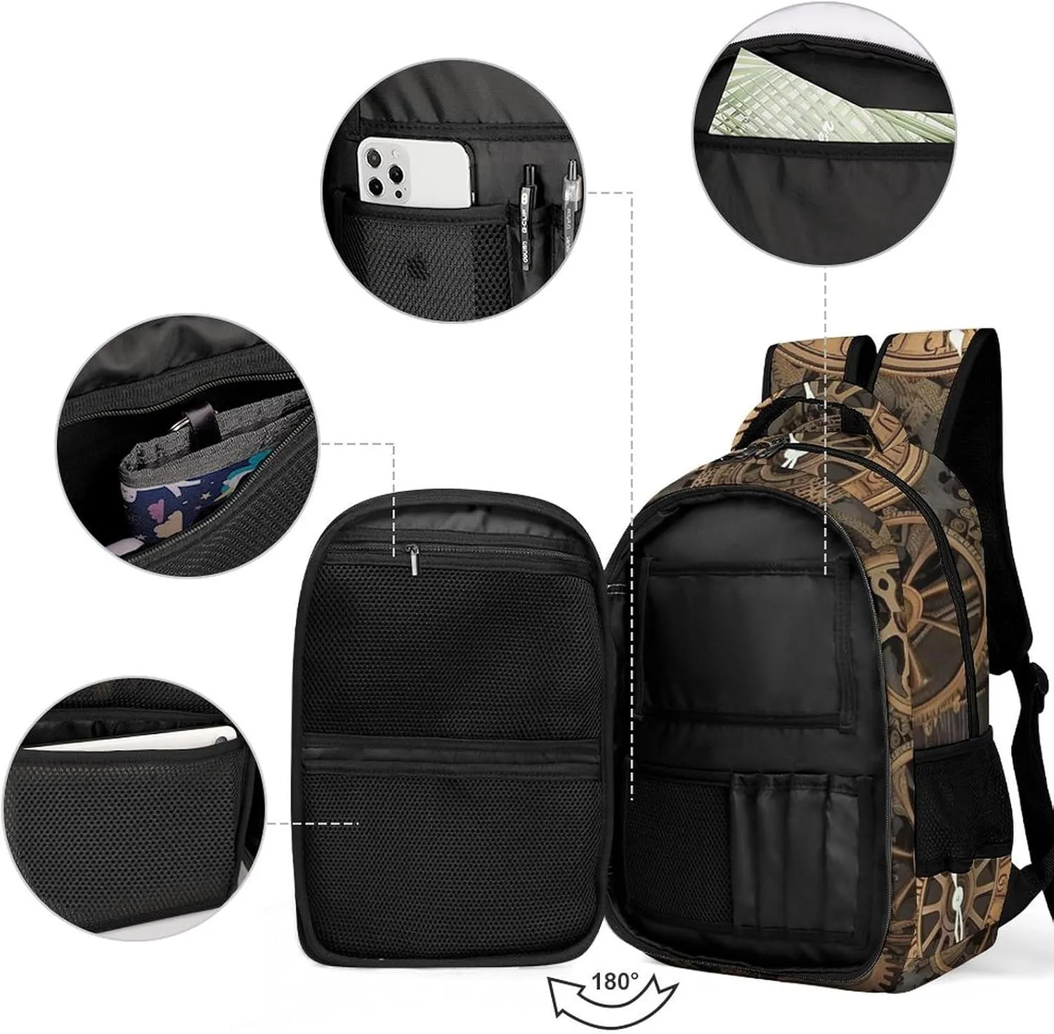 Laptop Backpack for Women Men Daypack Waterproof Steampunk Gears Clock Computer Bag Business Work Bag for Travel