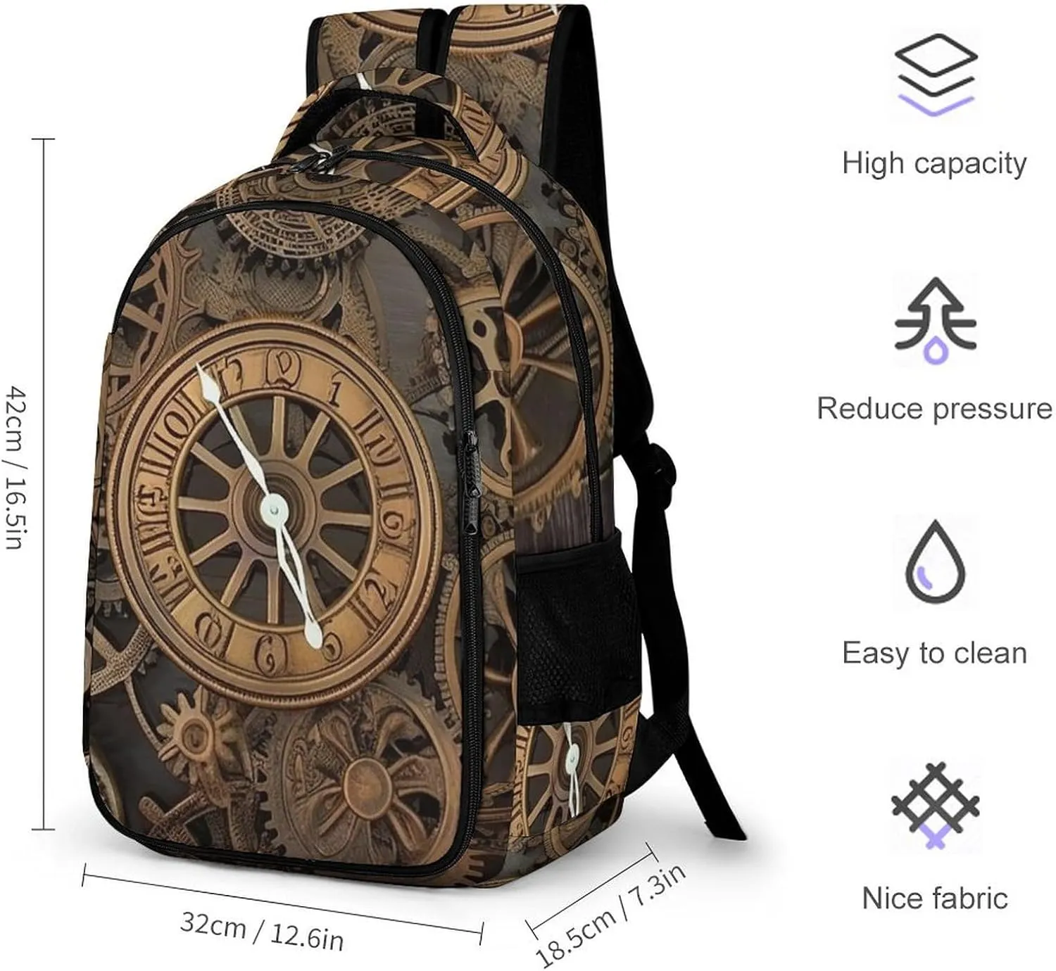 Laptop Backpack for Women Men Daypack Waterproof Steampunk Gears Clock Computer Bag Business Work Bag for Travel
