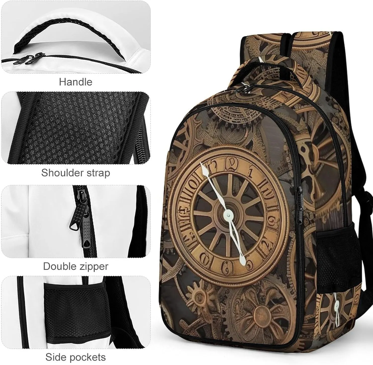 Laptop Backpack for Women Men Daypack Waterproof Steampunk Gears Clock Computer Bag Business Work Bag for Travel
