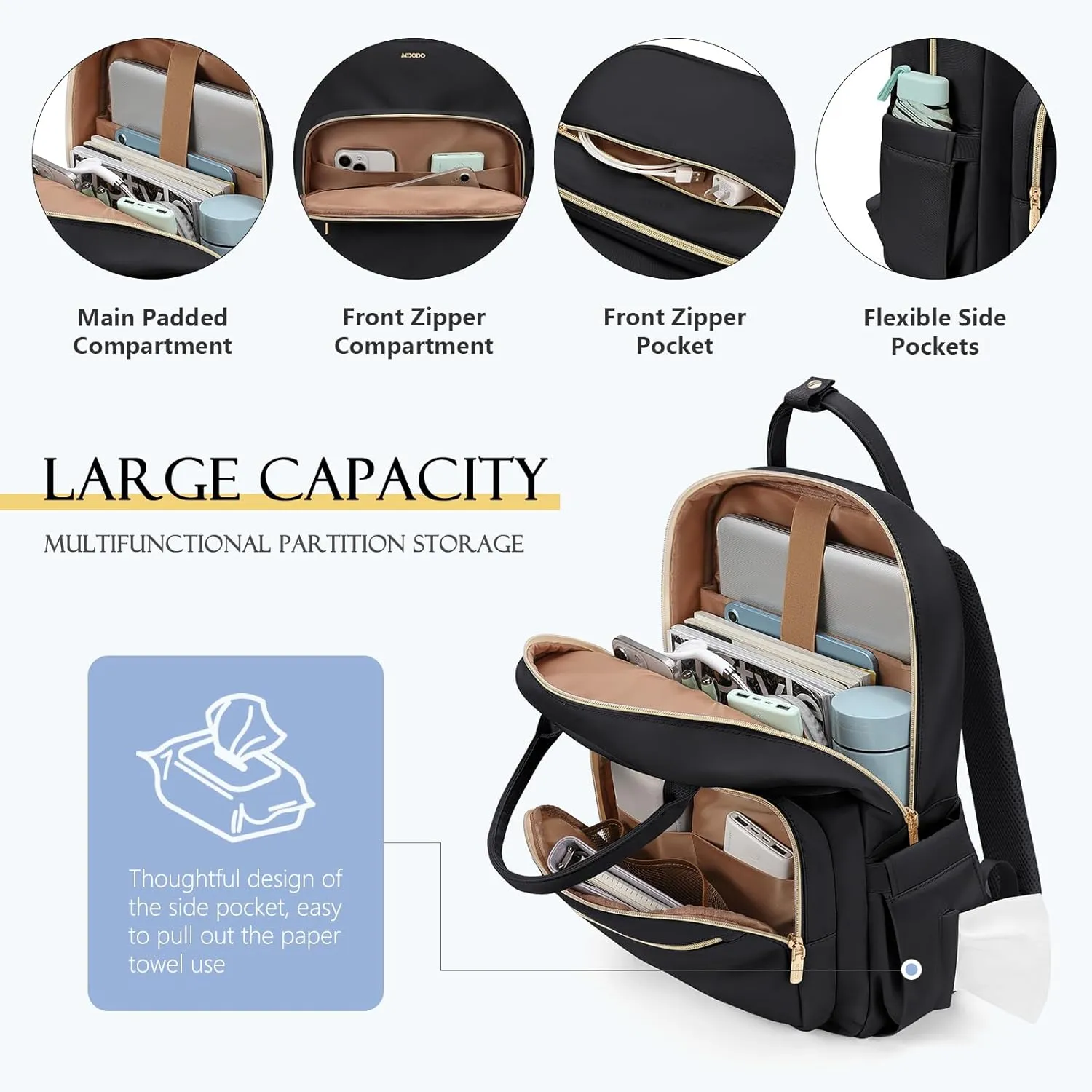 Laptop Backpack Women,16Inch Teacher Laptop Bag Backpack with Laptop Compartment Waterproof Carry on Daypack Backpack for Work,College,Travel,Trip,Nurse, Black
