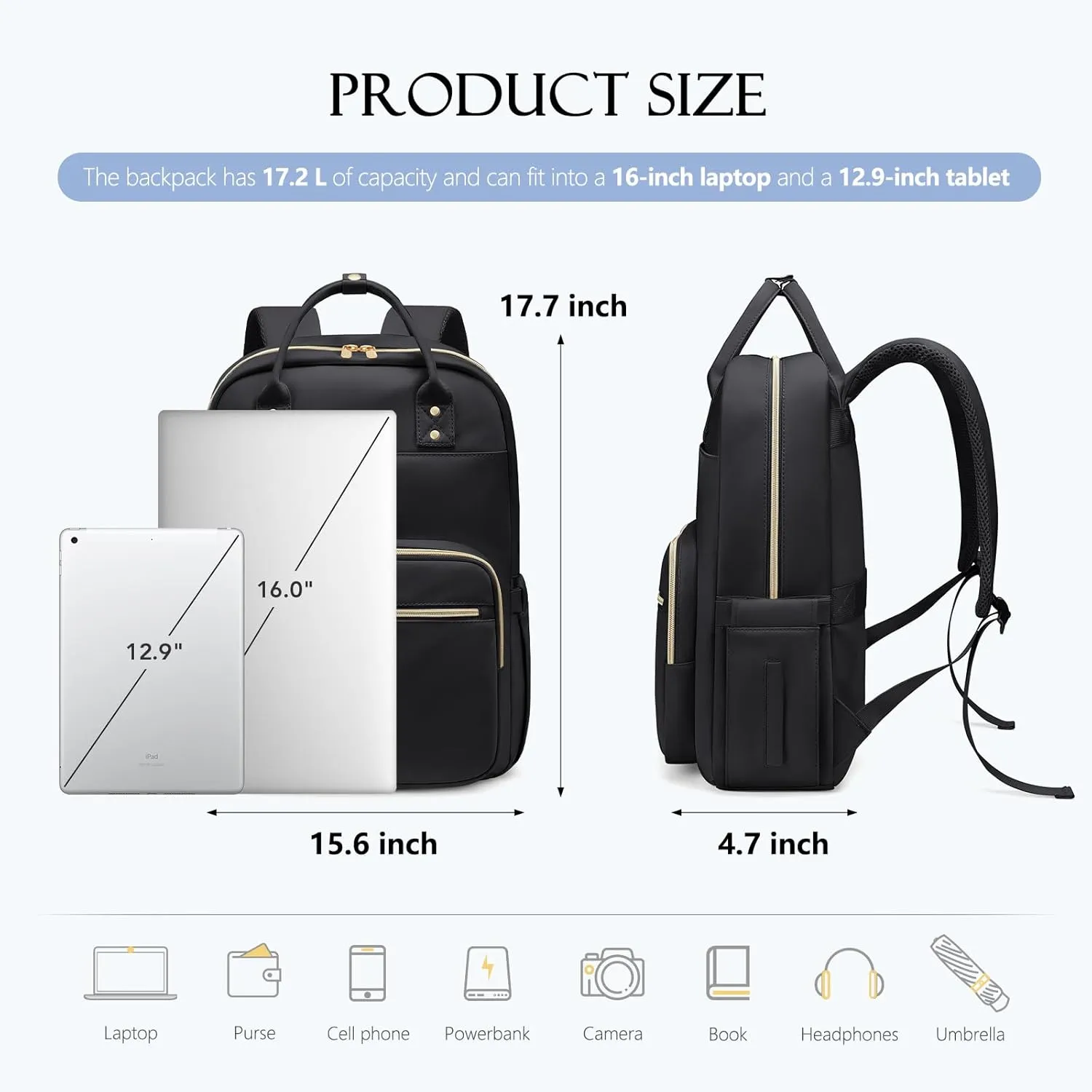 Laptop Backpack Women,16Inch Teacher Laptop Bag Backpack with Laptop Compartment Waterproof Carry on Daypack Backpack for Work,College,Travel,Trip,Nurse, Black