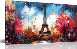 Large Canvas Wall Art Paris Eiffel Tower Decor Modern Graffiti Canvas Prints Ready to Hang for Living Room Bedroom Framed Home Decor Size 24x48