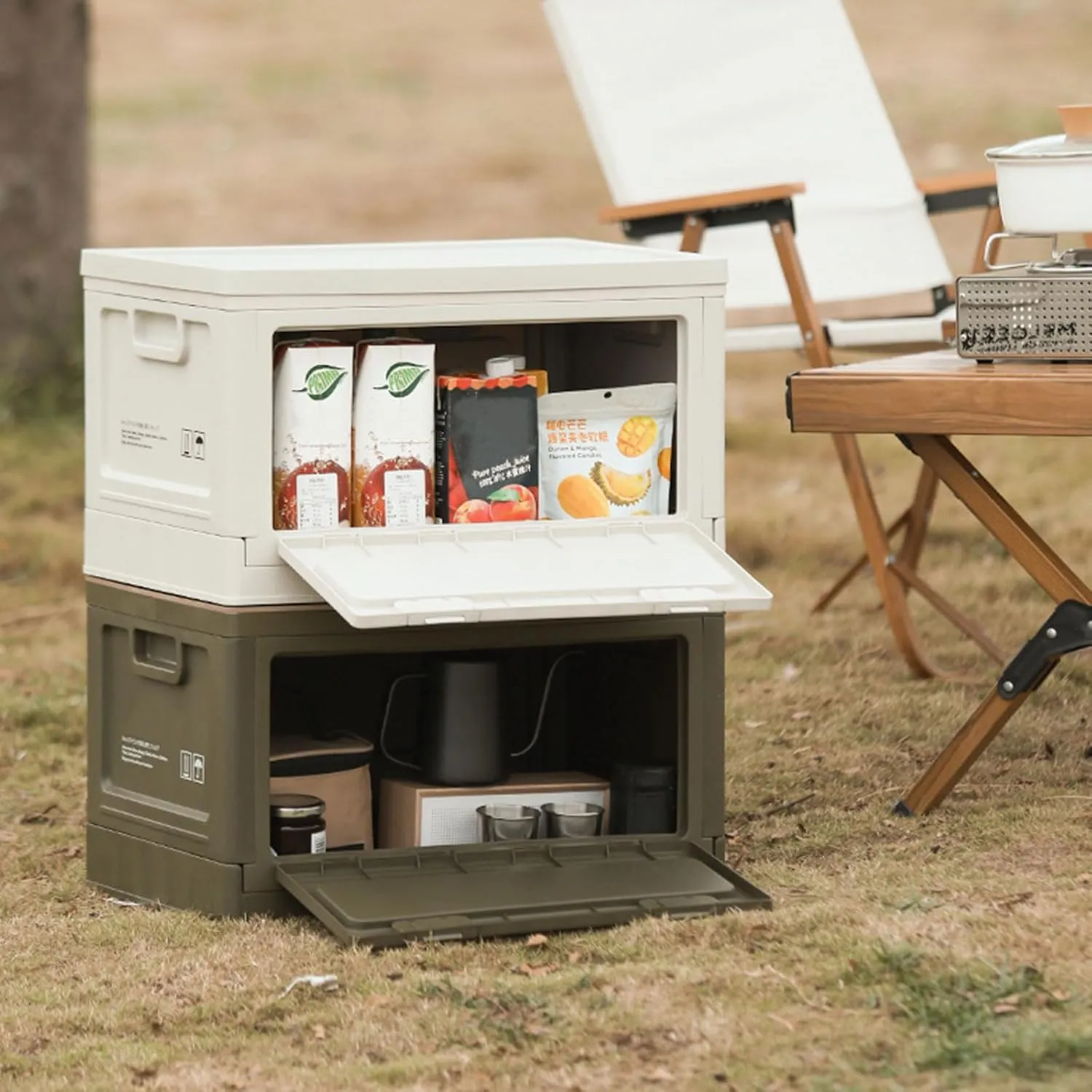 Large Capacity Camping Organizers Box Large Capacity Outdoor Storage Chest Container with Wood Top