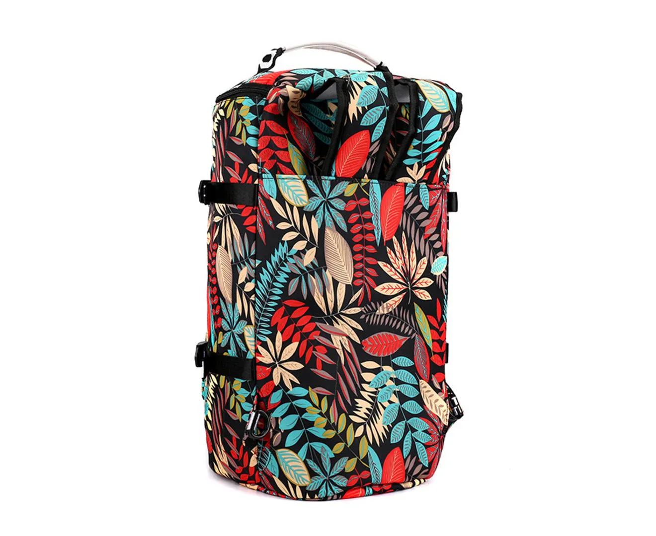 Large Capacity Flower Pattern Travel Duffle Bag Sport Gym Backpack - Red