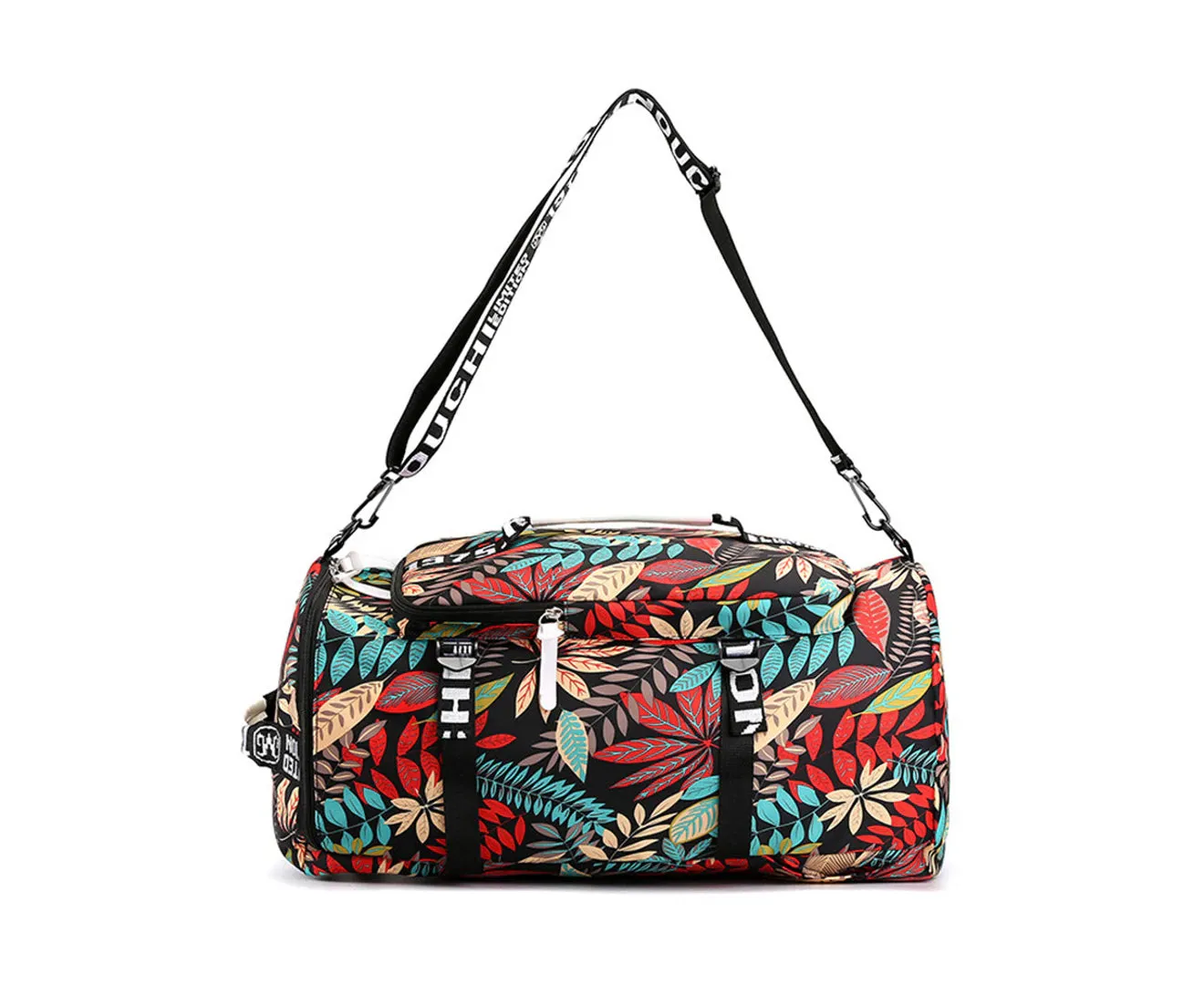 Large Capacity Flower Pattern Travel Duffle Bag Sport Gym Backpack - Red