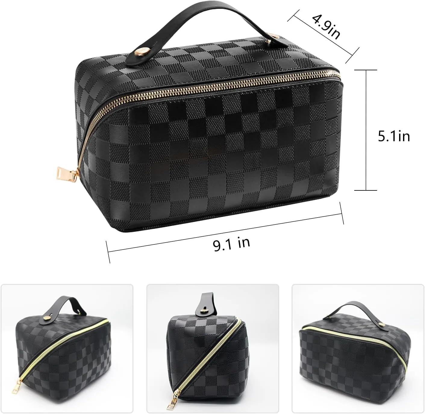 Large Capacity Makeup Bag, Travel Cosmetic Bag, PU Leather Makeup Pouches for Women, Waterproof Portable Large Wide-open Pouch with Divider and Handle for Travel Makeup Bag (black)