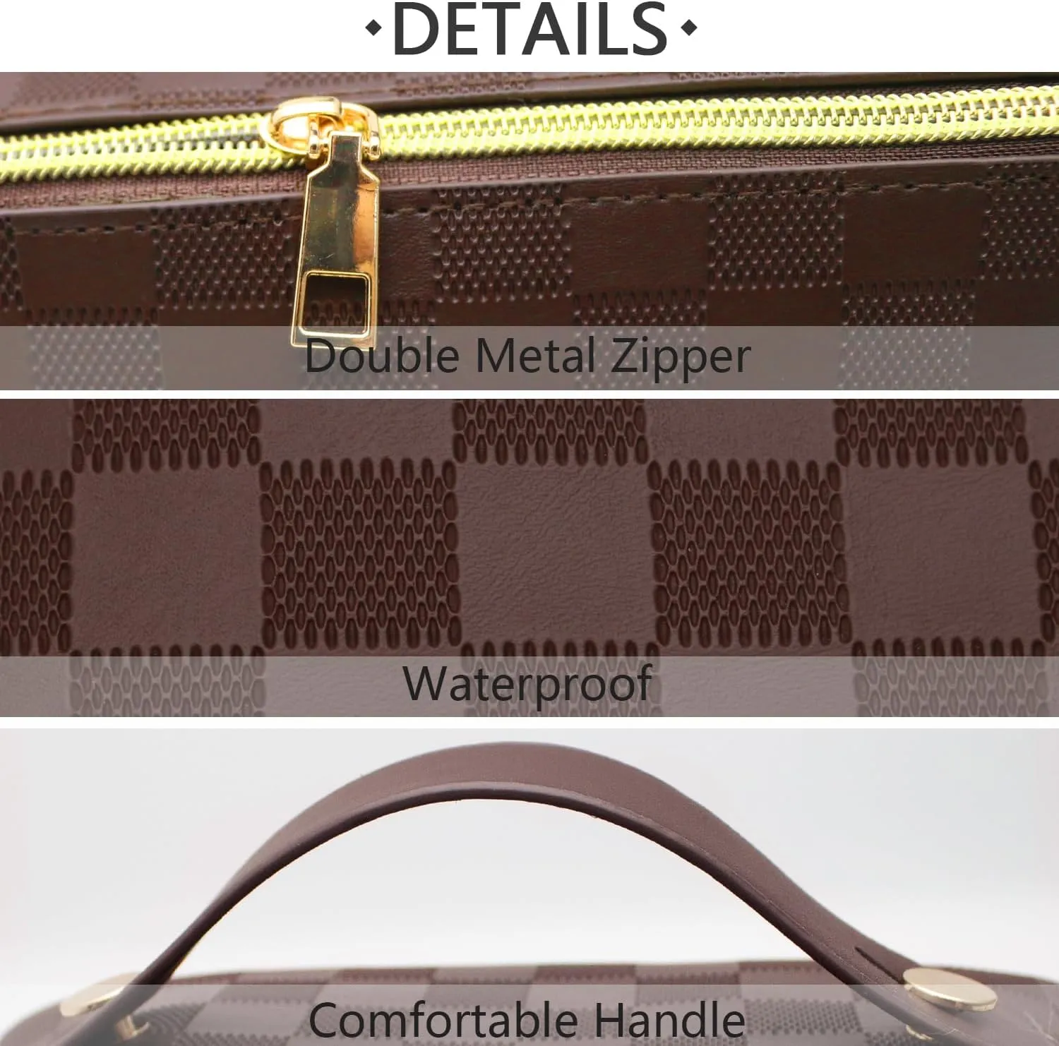 Large Capacity Makeup Bag, Travel Cosmetic Bag, PU Leather Makeup Pouches for Women, Waterproof Portable Large Wide-open Pouch with Divider and Handle for Travel Makeup Bag (brown)