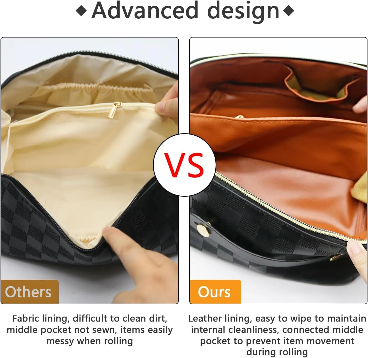Large Capacity Makeup Bag, Travel Cosmetic Bag, PU Leather Makeup Pouches for Women, Waterproof Portable Large Wide-open Pouch with Divider and Handle for Travel Makeup Bag (brown)