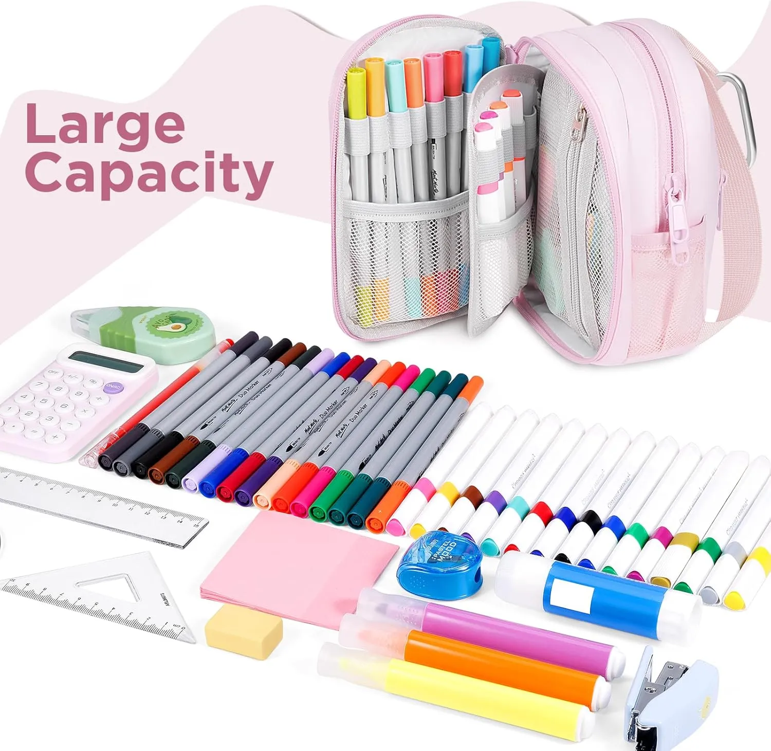 Large Capacity Pencil Case, Mini Backpack Pencil Case, Storage High Capacity Bag Pouch Holder Marker Pen Organizer, for Student, Teen Girls, Adults (Pink)