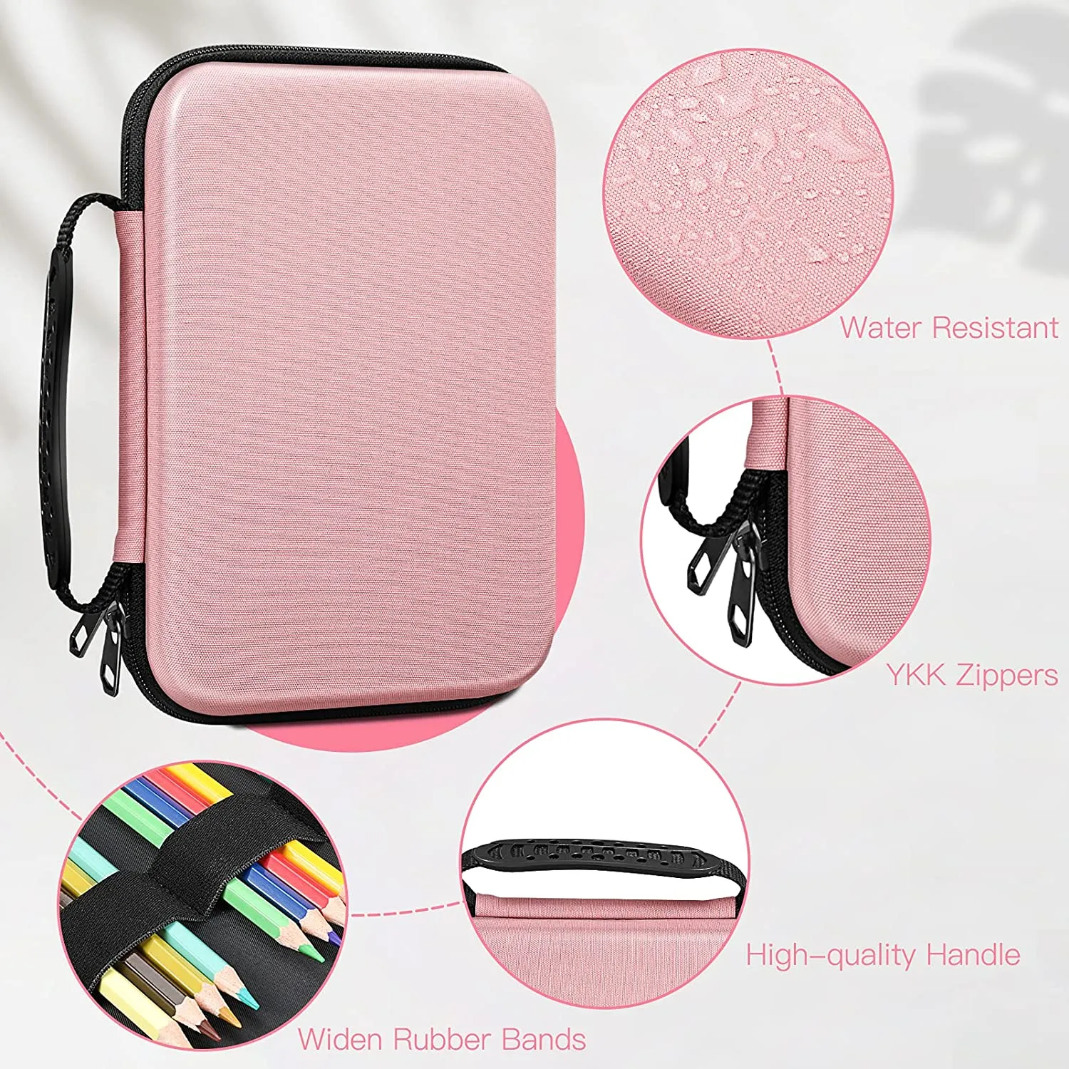 Large Capacity Semi-Hard EVA Pencil Bag - Rose Gold