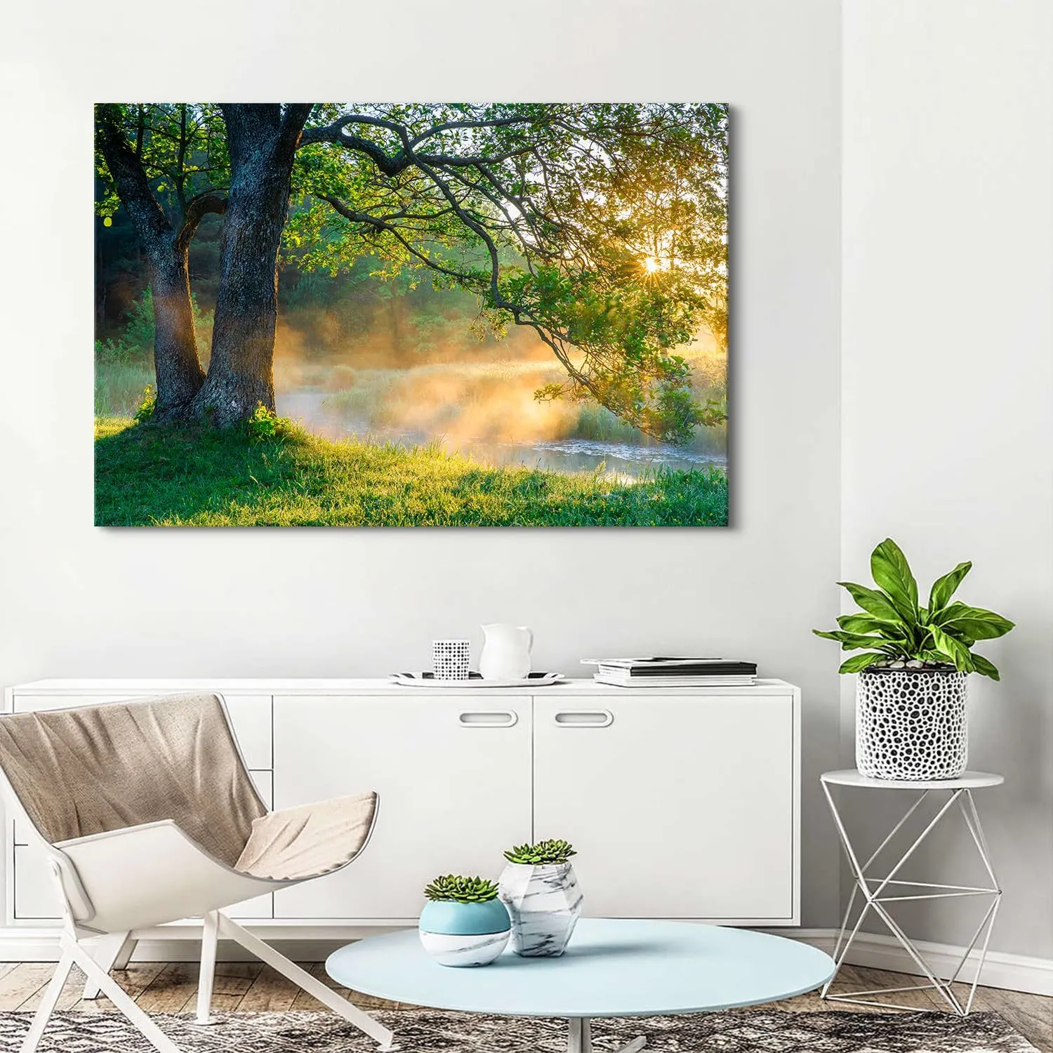 Large Forest Canvas Wall Art for Living Room Green Nature Landscape Pictures Sunlight Mountain Scenery Wall Decor Natural Wilderness Plant Tree Painting Artwork Bedroom Office Home Decorations 32x48”