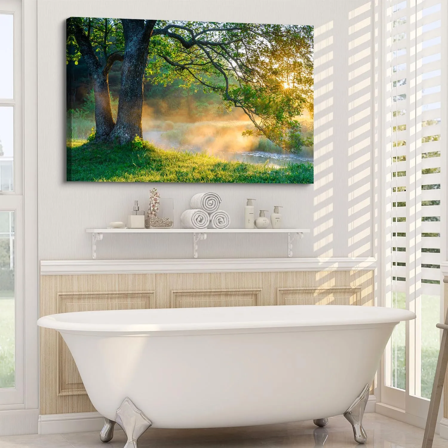 Large Forest Canvas Wall Art for Living Room Green Nature Landscape Pictures Sunlight Mountain Scenery Wall Decor Natural Wilderness Plant Tree Painting Artwork Bedroom Office Home Decorations 32x48”