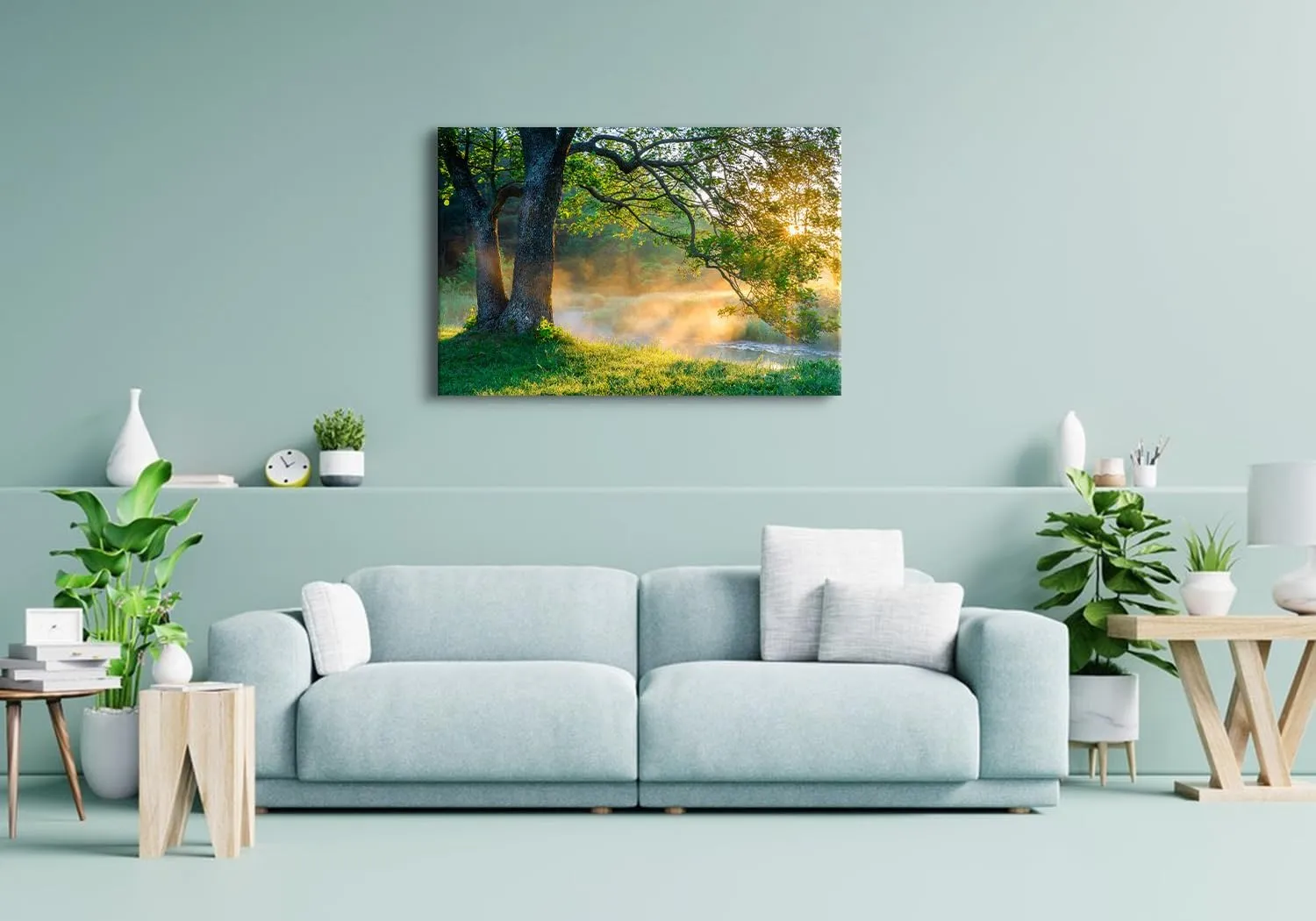 Large Forest Canvas Wall Art for Living Room Green Nature Landscape Pictures Sunlight Mountain Scenery Wall Decor Natural Wilderness Plant Tree Painting Artwork Bedroom Office Home Decorations 32x48”