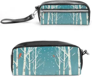 Large Pencil Case Merry Christmas Birch Tree Pencil Pouch Portable Aesthetic Pencil Bag for Women Men Pen Pouch Cute Stationery Organizer Multifunctional Makeup Bag for Travel Office
